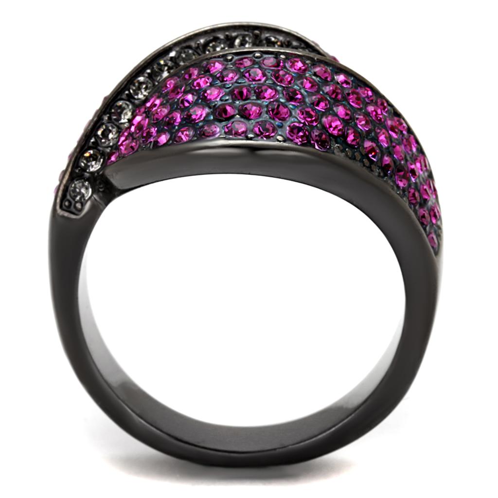TK1303LJ - IP Light Black  (IP Gun) Stainless Steel Ring with Top Grade Crystal  in Light Peach-2