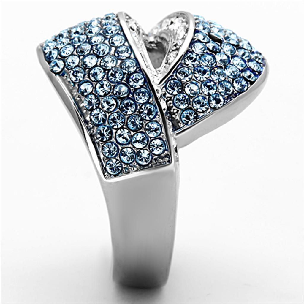 TK1303 - High polished (no plating) Stainless Steel Ring with Top Grade Crystal  in Sea Blue-3