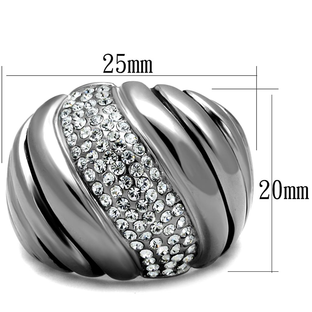 TK1304 - High polished (no plating) Stainless Steel Ring with Top Grade Crystal  in Clear-1