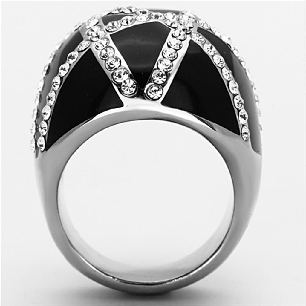 TK1306 - High polished (no plating) Stainless Steel Ring with Top Grade Crystal  in Clear-2