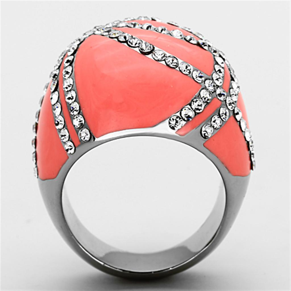 TK1307 - High polished (no plating) Stainless Steel Ring with Top Grade Crystal  in Clear-2