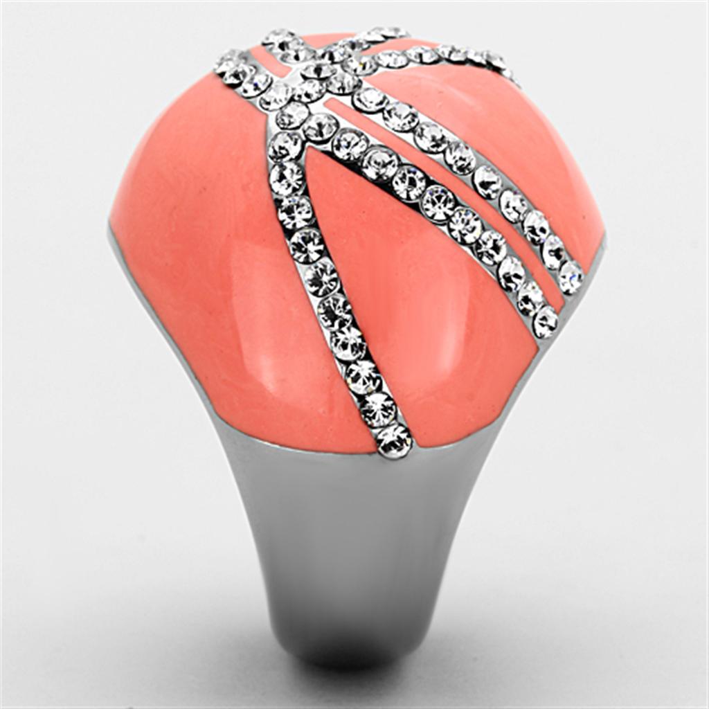 TK1307 - High polished (no plating) Stainless Steel Ring with Top Grade Crystal  in Clear-3