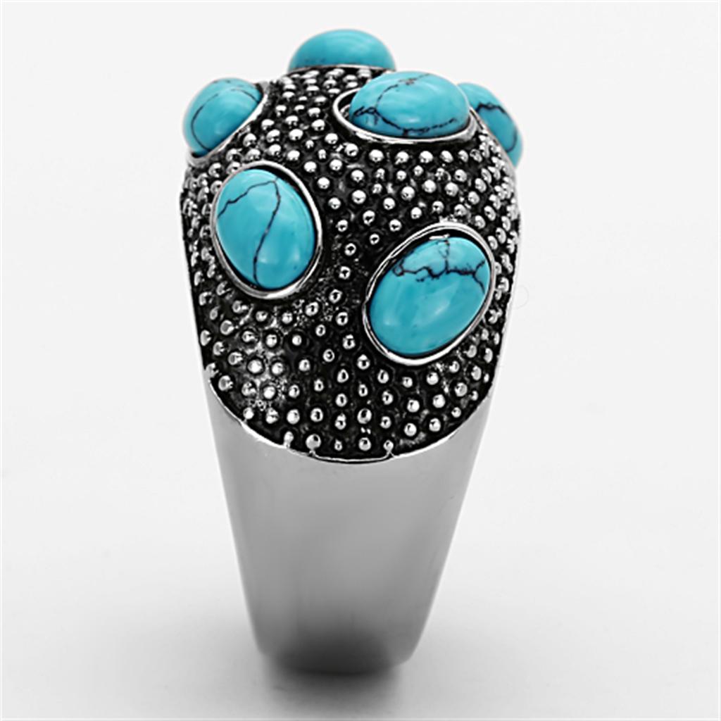 TK1308 - High polished (no plating) Stainless Steel Ring with Synthetic Turquoise in Sea Blue-3