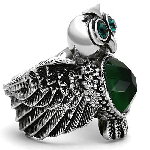 TK1312 - High polished (no plating) Stainless Steel Ring with Synthetic Synthetic Glass in Emerald-3