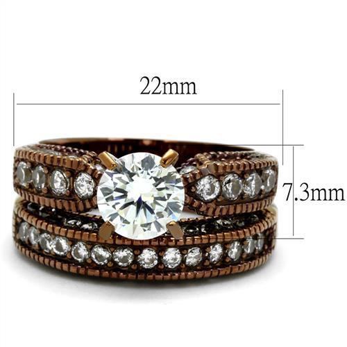 TK1318LC - IP Coffee light Stainless Steel Ring with AAA Grade CZ  in Clear-1