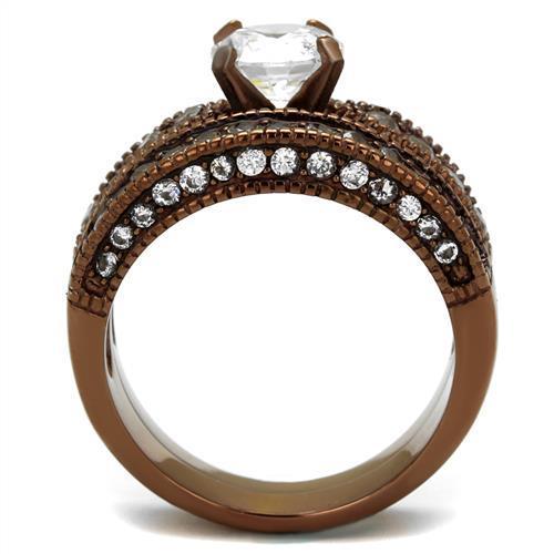 TK1318LC - IP Coffee light Stainless Steel Ring with AAA Grade CZ  in Clear-2
