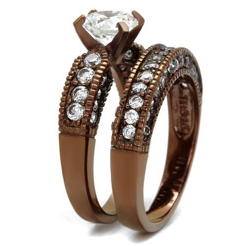 TK1318LC - IP Coffee light Stainless Steel Ring with AAA Grade CZ  in Clear-3