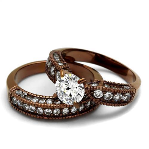 TK1318LC - IP Coffee light Stainless Steel Ring with AAA Grade CZ  in Clear-4