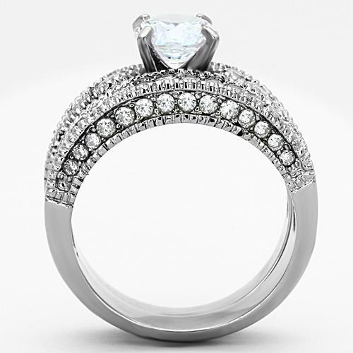 TK1318 - High polished (no plating) Stainless Steel Ring with AAA Grade CZ  in Clear-2