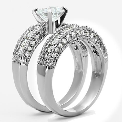 TK1318 - High polished (no plating) Stainless Steel Ring with AAA Grade CZ  in Clear-3