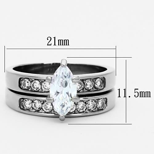TK1319 - High polished (no plating) Stainless Steel Ring with AAA Grade CZ  in Clear-1