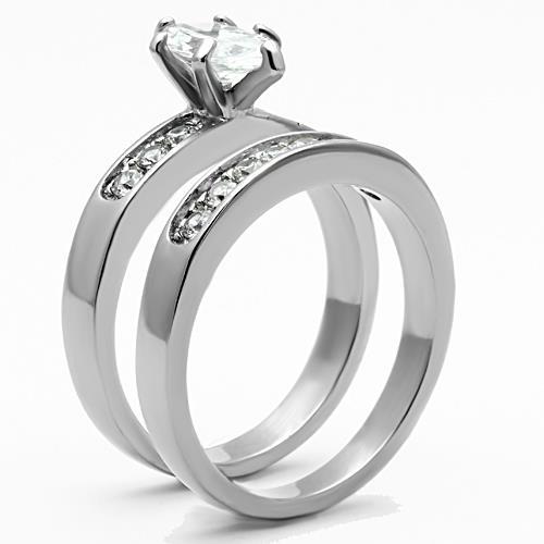 TK1319 - High polished (no plating) Stainless Steel Ring with AAA Grade CZ  in Clear-3