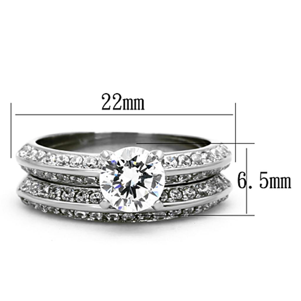 TK1320 - High polished (no plating) Stainless Steel Ring with AAA Grade CZ  in Clear-1