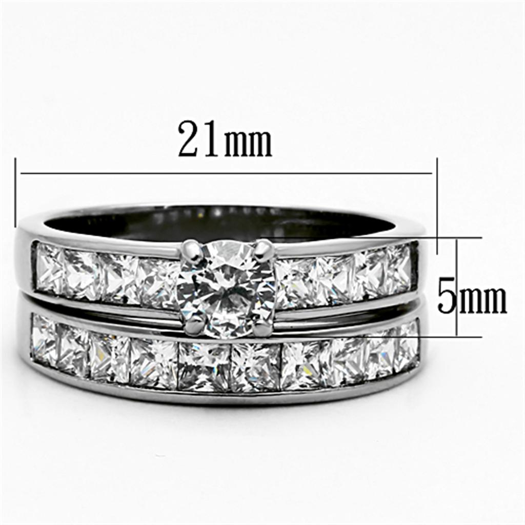 TK1321 - High polished (no plating) Stainless Steel Ring with AAA Grade CZ  in Clear-1