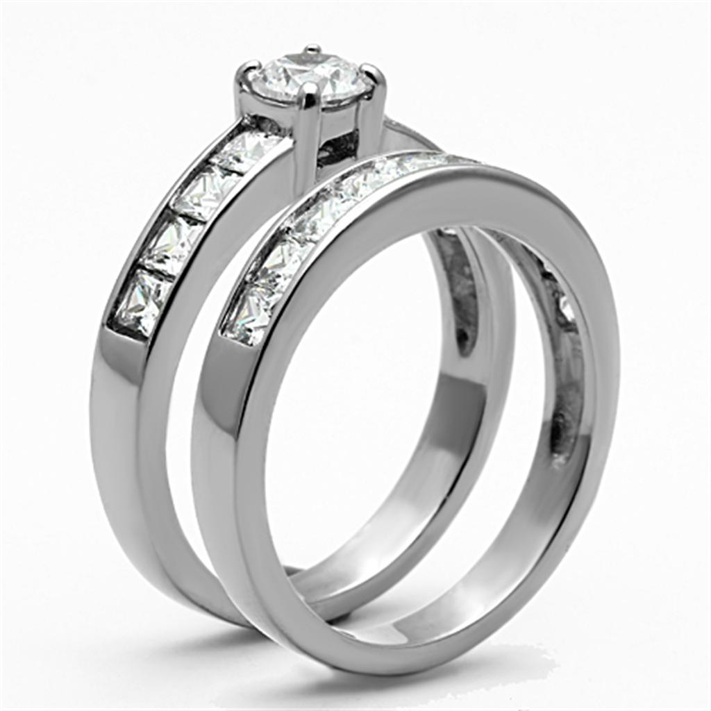 TK1321 - High polished (no plating) Stainless Steel Ring with AAA Grade CZ  in Clear-3