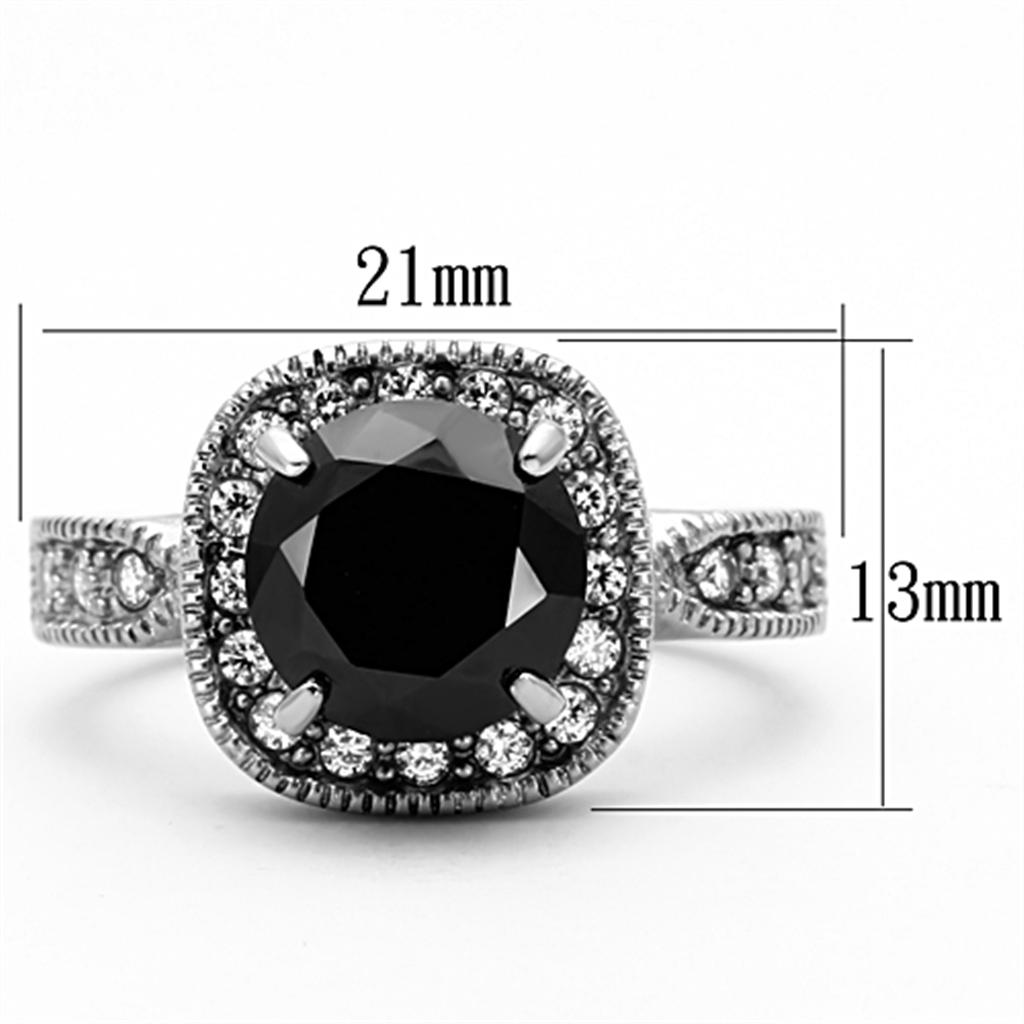 TK1322 - High polished (no plating) Stainless Steel Ring with AAA Grade CZ  in Black Diamond-1