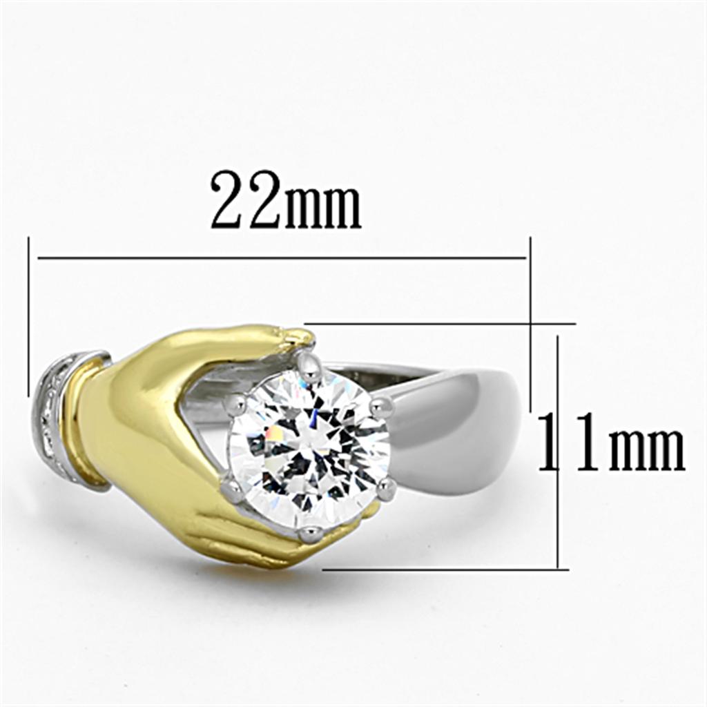 TK1324 - Two-Tone IP Gold (Ion Plating) Stainless Steel Ring with AAA Grade CZ  in Clear-1