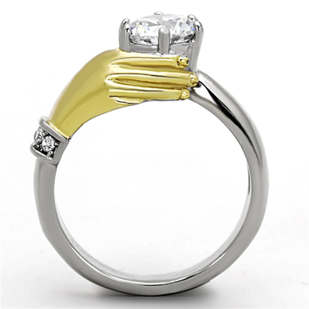 TK1324 - Two-Tone IP Gold (Ion Plating) Stainless Steel Ring with AAA Grade CZ  in Clear-2