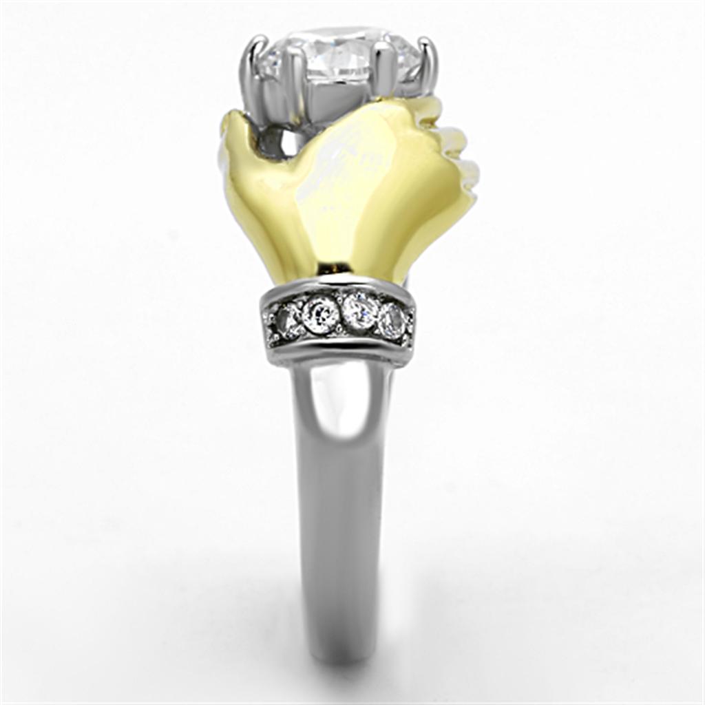 TK1324 - Two-Tone IP Gold (Ion Plating) Stainless Steel Ring with AAA Grade CZ  in Clear-3