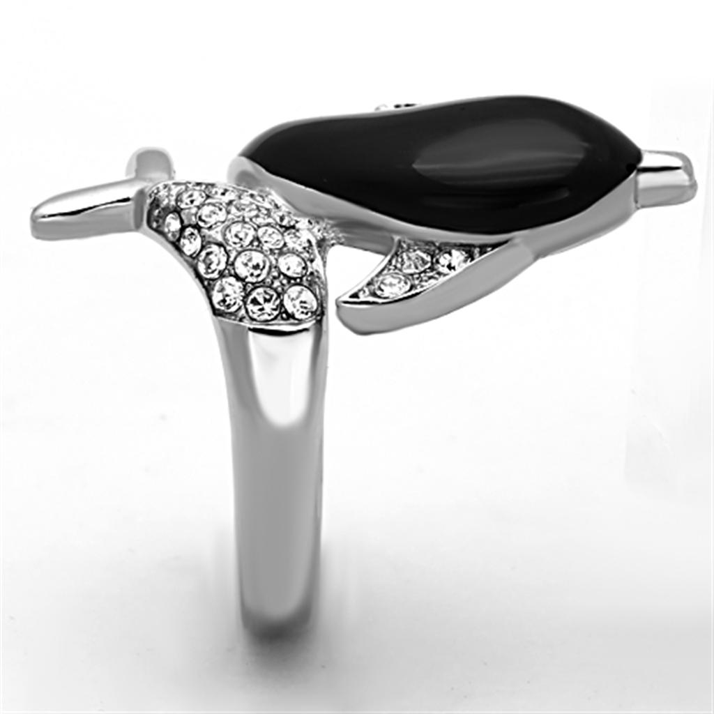 TK1326 - High polished (no plating) Stainless Steel Ring with Top Grade Crystal  in Clear-4