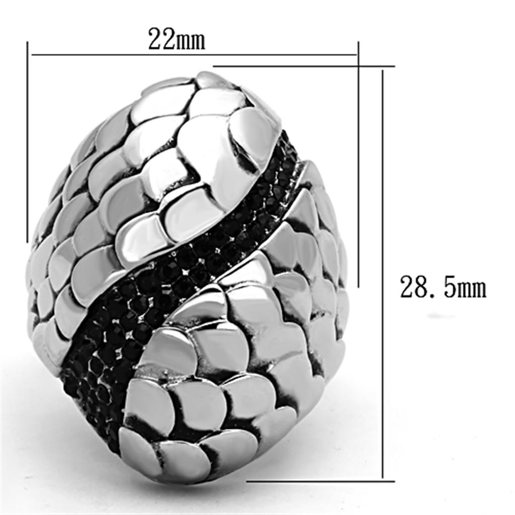 TK1327 - High polished (no plating) Stainless Steel Ring with Top Grade Crystal  in Jet-1
