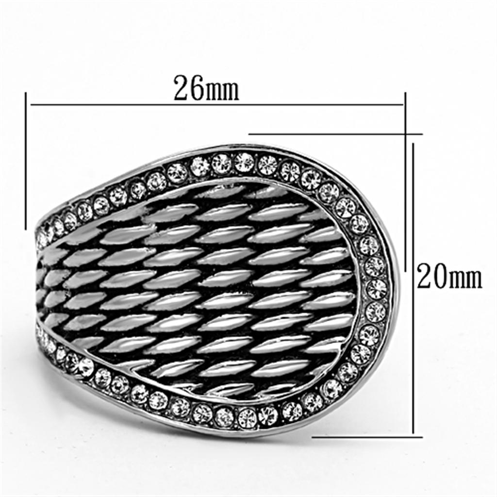 TK1328 - High polished (no plating) Stainless Steel Ring with Top Grade Crystal  in Clear-1