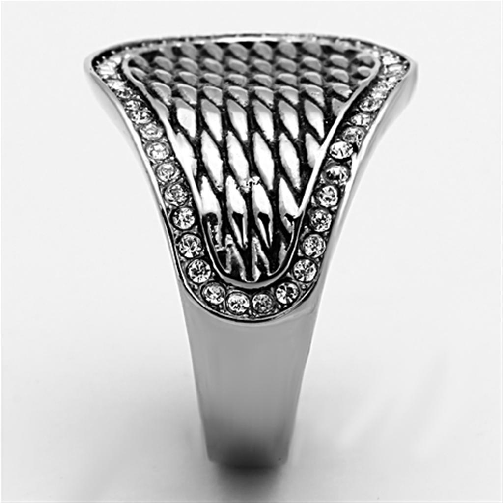 TK1328 - High polished (no plating) Stainless Steel Ring with Top Grade Crystal  in Clear-3
