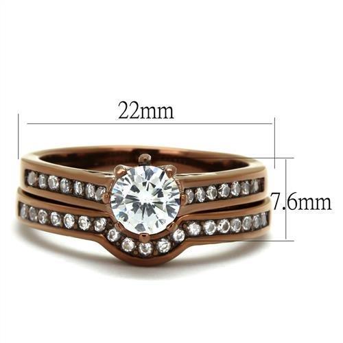 TK1330LC - IP Coffee light Stainless Steel Ring with AAA Grade CZ  in Clear-1