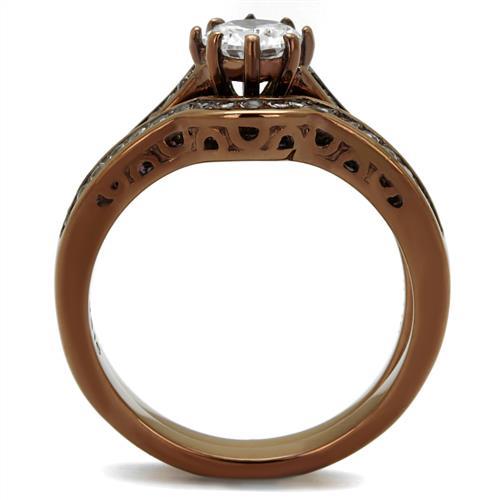 TK1330LC - IP Coffee light Stainless Steel Ring with AAA Grade CZ  in Clear-2