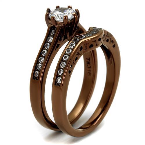 TK1330LC - IP Coffee light Stainless Steel Ring with AAA Grade CZ  in Clear-3
