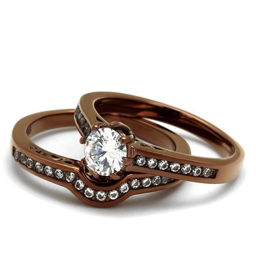 TK1330LC - IP Coffee light Stainless Steel Ring with AAA Grade CZ  in Clear-4