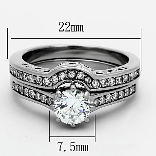 TK1330 - High polished (no plating) Stainless Steel Ring with AAA Grade CZ  in Clear-1