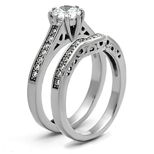 TK1330 - High polished (no plating) Stainless Steel Ring with AAA Grade CZ  in Clear-3