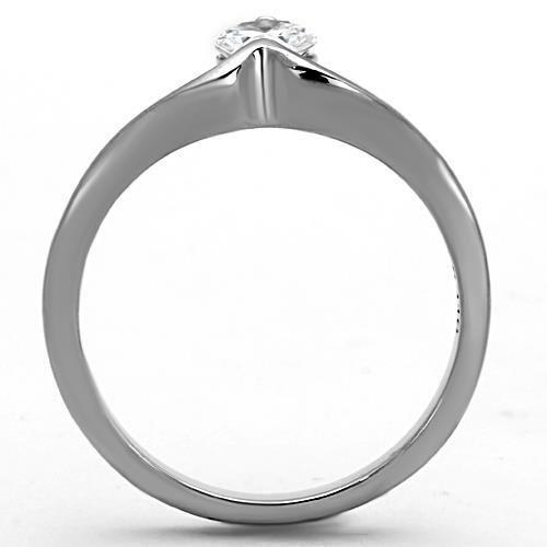 TK1336 - High polished (no plating) Stainless Steel Ring with AAA Grade CZ  in Clear-2