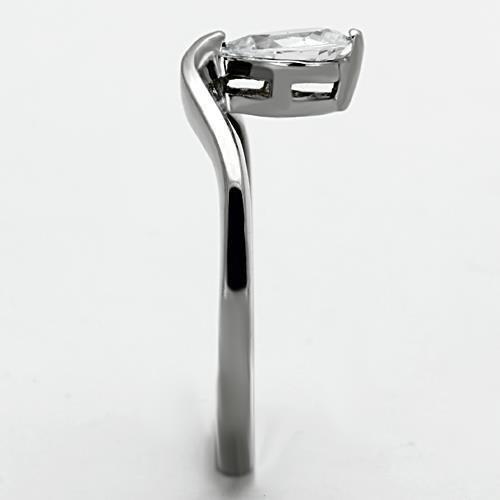 TK1336 - High polished (no plating) Stainless Steel Ring with AAA Grade CZ  in Clear-3