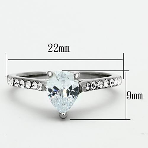 TK1337 - High polished (no plating) Stainless Steel Ring with AAA Grade CZ  in Clear-1