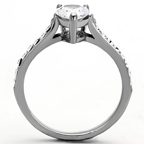 TK1337 - High polished (no plating) Stainless Steel Ring with AAA Grade CZ  in Clear-2