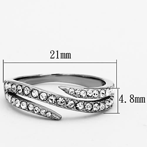 TK1338 - High polished (no plating) Stainless Steel Ring with Top Grade Crystal  in Clear-1
