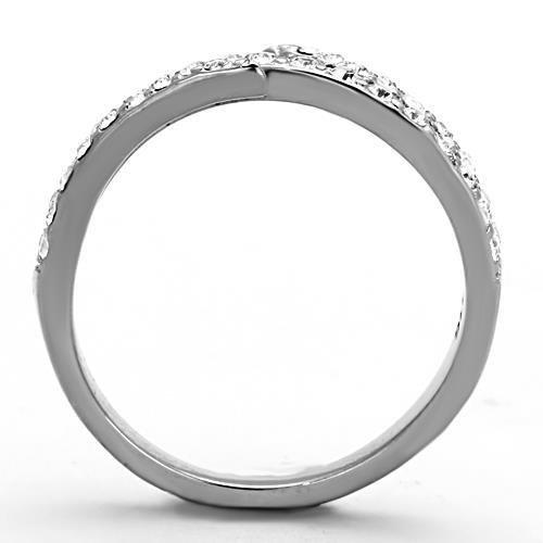 TK1338 - High polished (no plating) Stainless Steel Ring with Top Grade Crystal  in Clear-2
