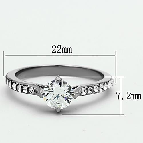 TK1339 - High polished (no plating) Stainless Steel Ring with AAA Grade CZ  in Clear-1
