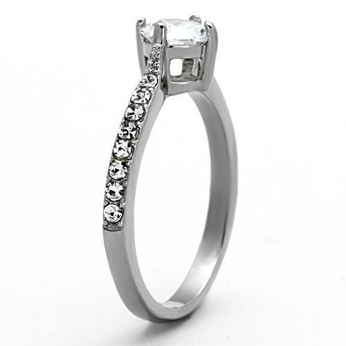 TK1339 - High polished (no plating) Stainless Steel Ring with AAA Grade CZ  in Clear-3
