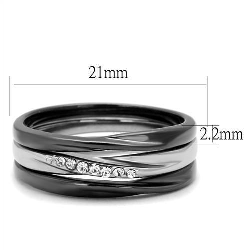 TK1340PJ - Two Tone IP Light Black (IP Gun) Stainless Steel Ring with Top Grade Crystal  in Clear-1