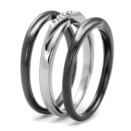 TK1340PJ - Two Tone IP Light Black (IP Gun) Stainless Steel Ring with Top Grade Crystal  in Clear-3