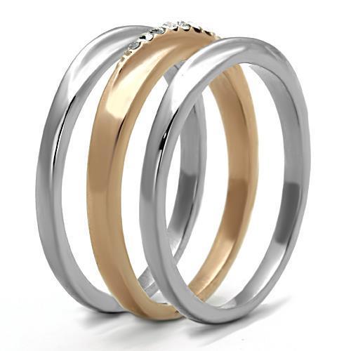 TK1340 - Two-Tone IP Rose Gold Stainless Steel Ring with Top Grade Crystal  in Clear-3