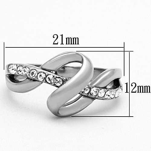TK1341 - High polished (no plating) Stainless Steel Ring with Top Grade Crystal  in Clear-1