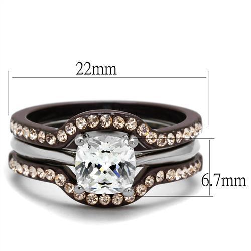 TK1343PC - Two Tone IP Dark Brown (IP coffee) Stainless Steel Ring with AAA Grade CZ  in Clear-1