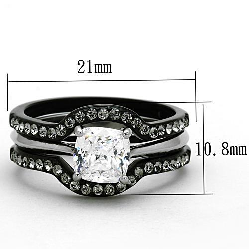 TK1343 - Two-Tone IP Black Stainless Steel Ring with AAA Grade CZ  in Clear-1