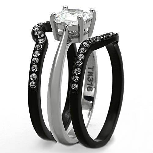 TK1343 - Two-Tone IP Black Stainless Steel Ring with AAA Grade CZ  in Clear-3