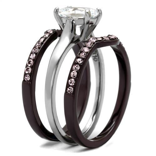 TK1344PC - Two Tone IP Dark Brown (IP coffee) Stainless Steel Ring with AAA Grade CZ  in Clear-3