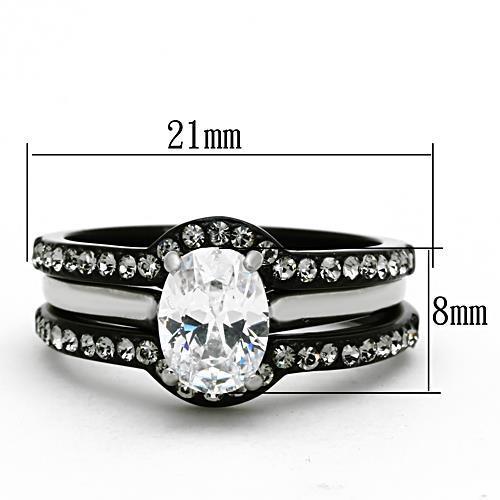TK1344 - Two-Tone IP Black Stainless Steel Ring with AAA Grade CZ  in Clear-1